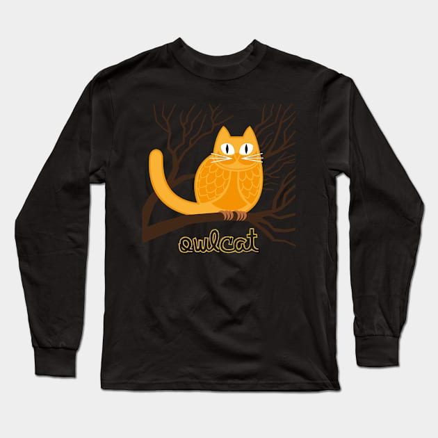 OWL CAT FUNNY Long Sleeve T-Shirt by Lin Watchorn 